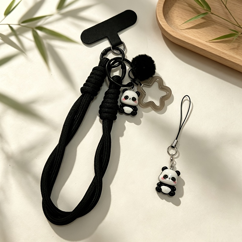 TEMU 2pcs Light Hand-wrapped Phone Wrist Lanyard - Trendy , Pom-pom, Transparent Black Star Combination Pendant, Thickened Woven Rope With Good