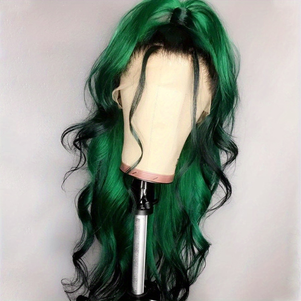 Image of 13 X 4 Lace Front Wigs For Women Black Green Deep Wave Lace Front Wig Ombre Color Glueless Long Lace Frontal Wigs Highlight Hair High Temperature Fiber Synthetic Daily Wear Density 26 Inches
