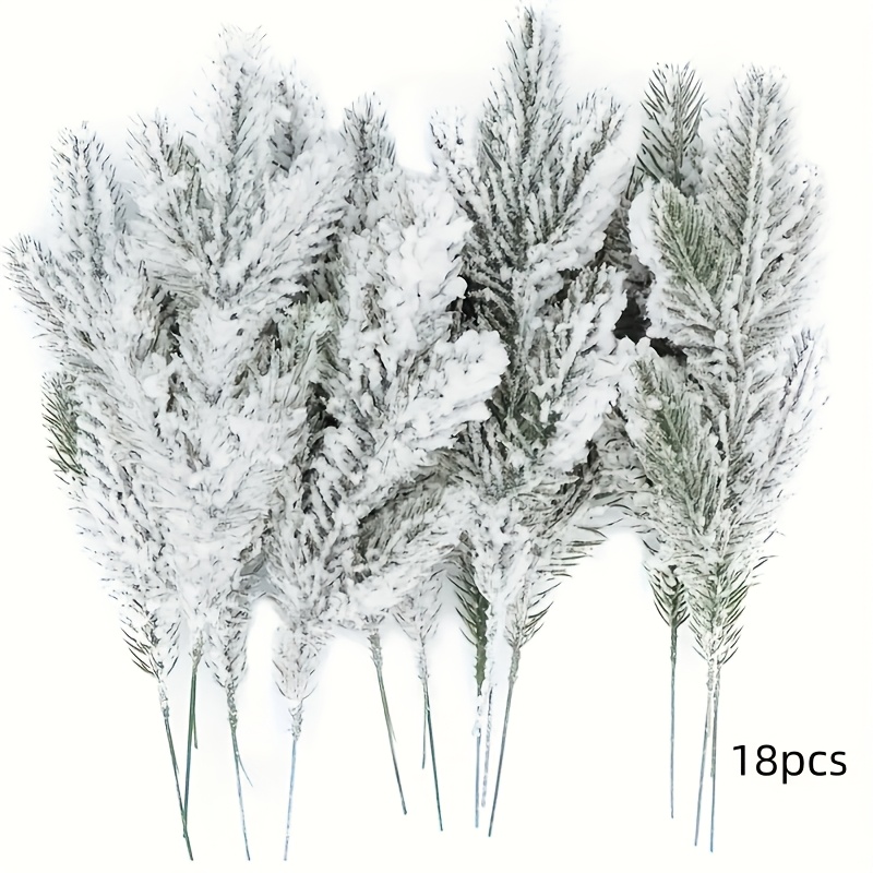TEMU 18pcs Branches de pin à de neige artificiels, de houx artificielles avec aiguilles pour , l'hiver, Noël, branches de cèdre décoratives,