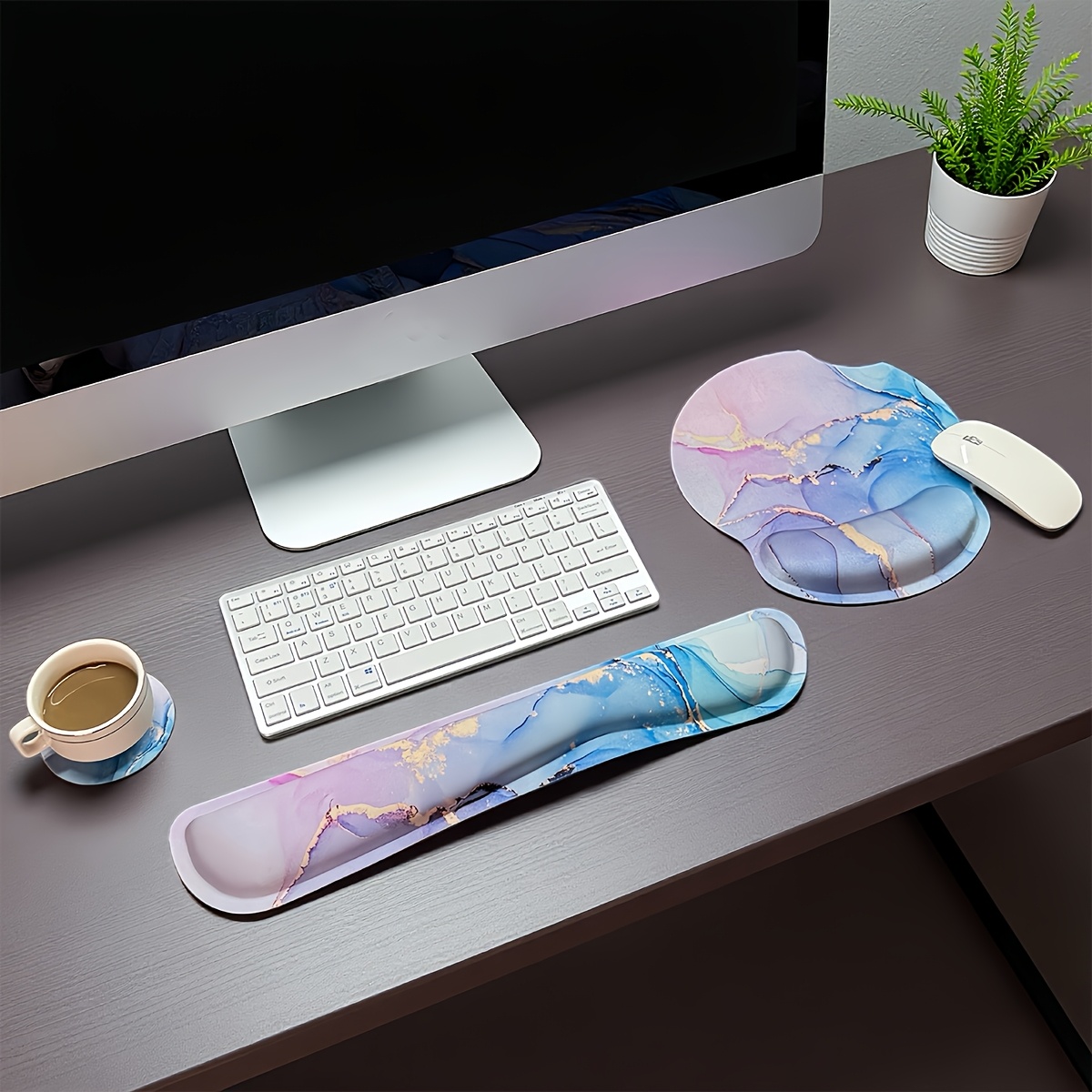 3pcs mouse pad with wrist support ergonomic mouse pad with memory foam wrist rest cushion non slip rubber   mice pad for home office computer laptop green marble Product details 2