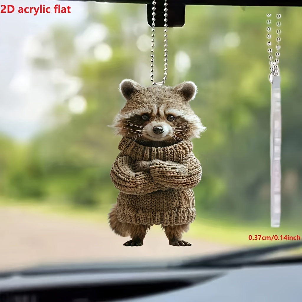 

Acrylic Raccoon Hanging Ornament - 2d Keychain Decor, Cute Raccoon Design, Acrylic Construction, Ideal Gift Item For Vehicle Accessory Enthusiasts