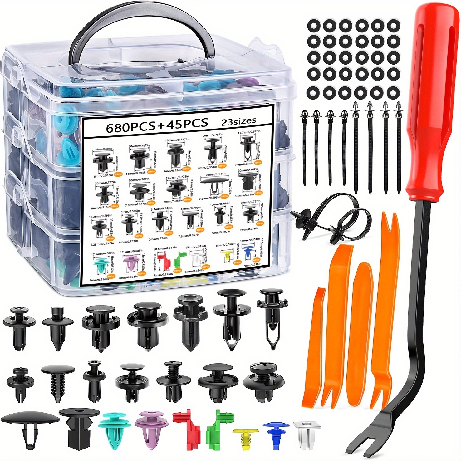 TEMU 680pcs Car Set, 725pcs Automotive Tool Kit, Pp Material, Car Accessories, Fender , Fixture, Rivet , Car Repair Tools, For Vehicle Assembly, Durable Car External Accessories