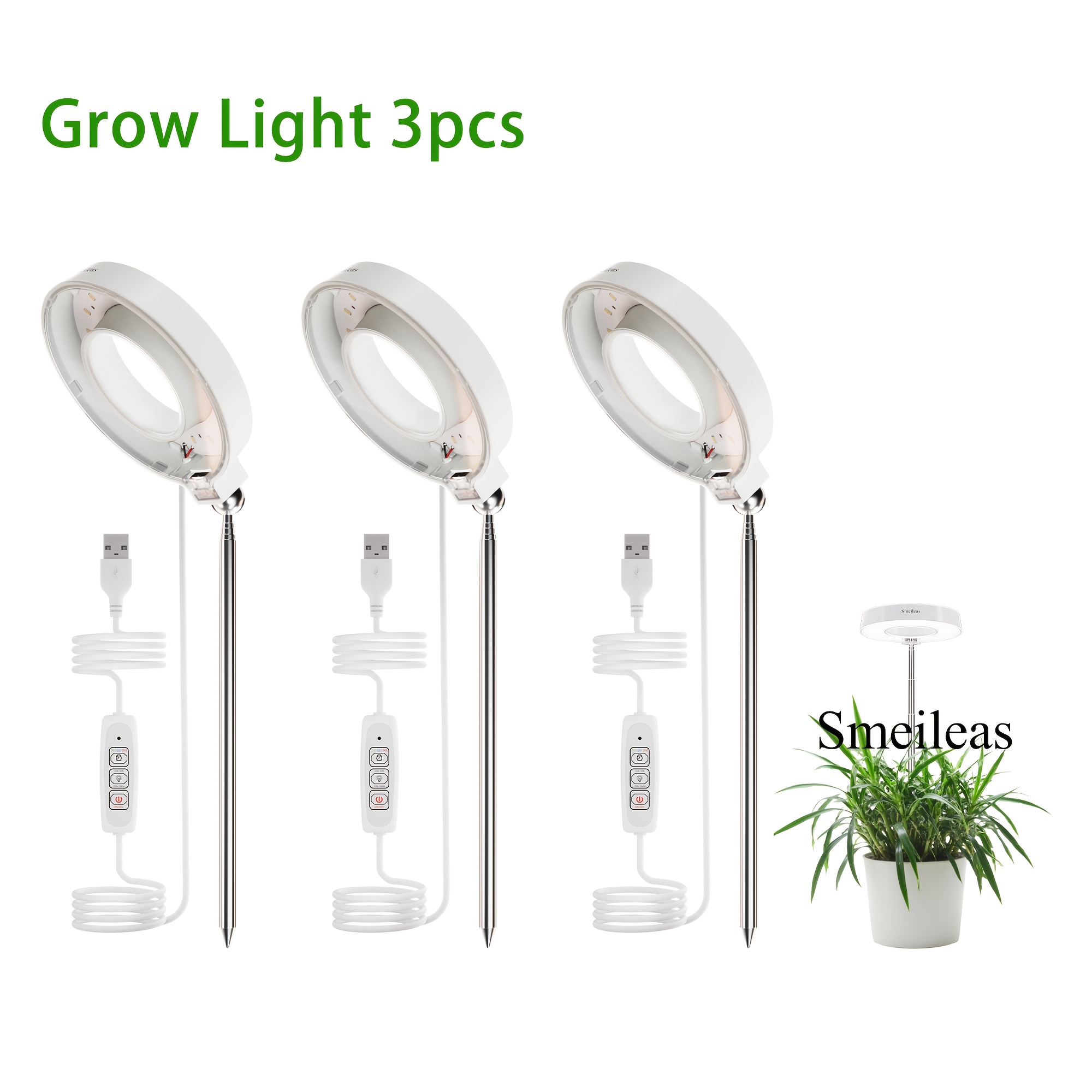 E-shop 3er-Set LED Pflanzenleuchten | Vollspektrum Wachstumslampe mit automatischem Timer für 3H/6H/9H, 4 dimmbare Stufen, höhenverstellbar 8"-26",
