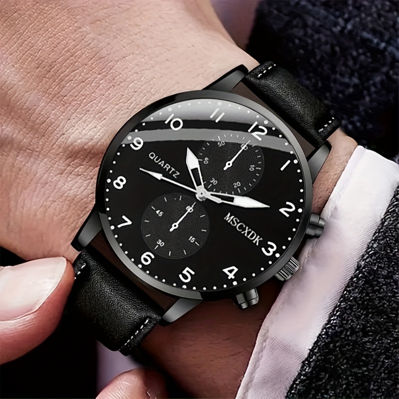 

Men's Fashionable Quartz Wristwatch, Black Dial, Black Strap, Casual Analog Watch With Chronograph Display