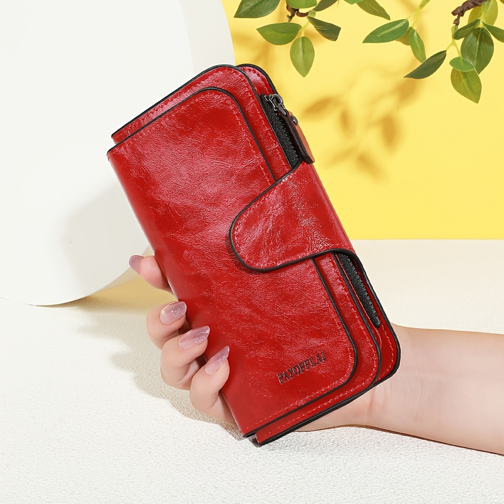 TEMU Vintage Large Capacity Long Wallet Made Of Pu Material, Solid Color Women's Clutch, Multifunctional Zip Wallet, Can Hold Tickets And Credit