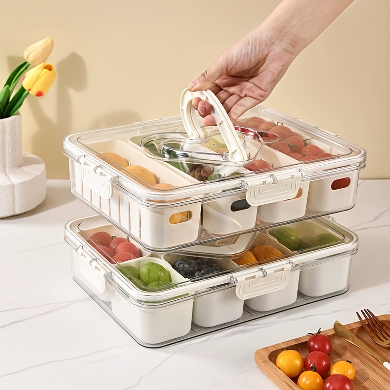 E-shop 2er-Pack Wiederverwendbare Snackbehälter mit 8 Fächern, Deckel & Griff | Mikrowellengeeignet, Auslaufsicher & Bruchsicher, Spülmaschinenfest