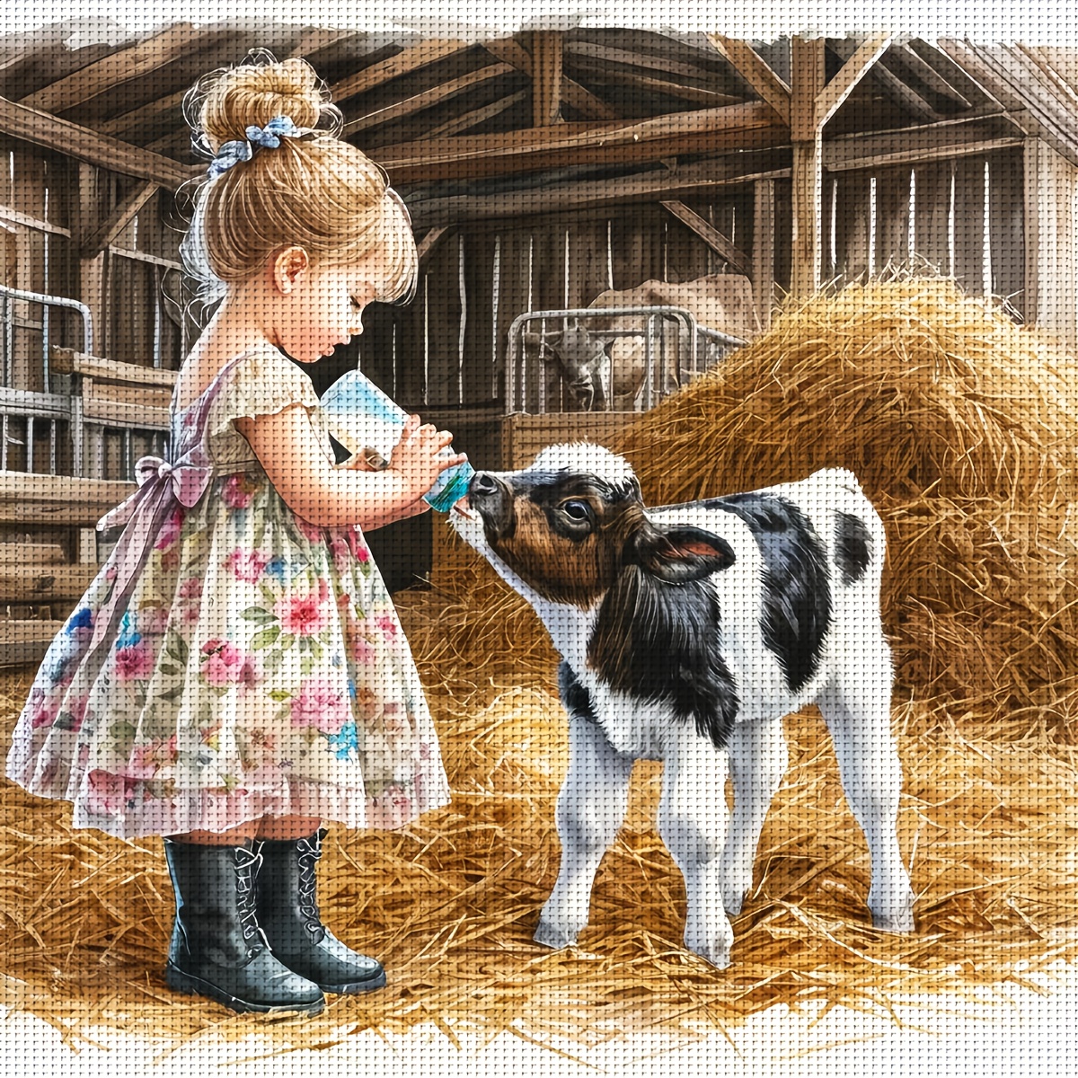 

1 Kit de Point de Croix JOZYSH, 30x30cm/40x40cm, Motif de Vaches du Lait, Tamponnage de Tissu DIY, Cadeau d'Art Décoration Maison pour Salon Chambre Entrée