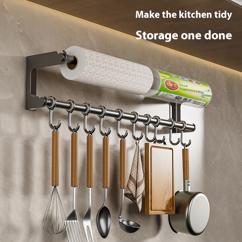 stainless steel kitchen organizer wall mounted hook rack with tissue holder multi purpose storage for utensils accessories
