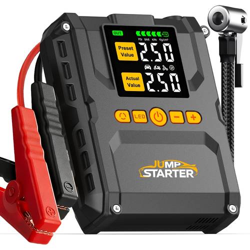 6000a all in one jump starter with 150psi tire inflator led flashlight smart jumper cables portable fast charge power bank for cars suvs motorcycles trucks boats