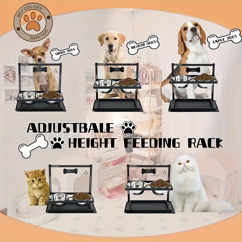 Adjustable Elevated Dog Bowl Stand with Two Stainless Steel Bowls for Medium and Large Dogs