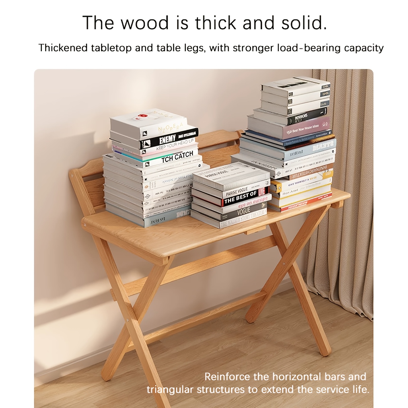 Foldable Solid Wood Computer Desk Suitable for Home, Small Space Desk with Bedside Writing Table, Foldable Study Desk for Dorm, Apartment, Bedside Writing Table, Wood, Compact Foldable Furniture for & Students