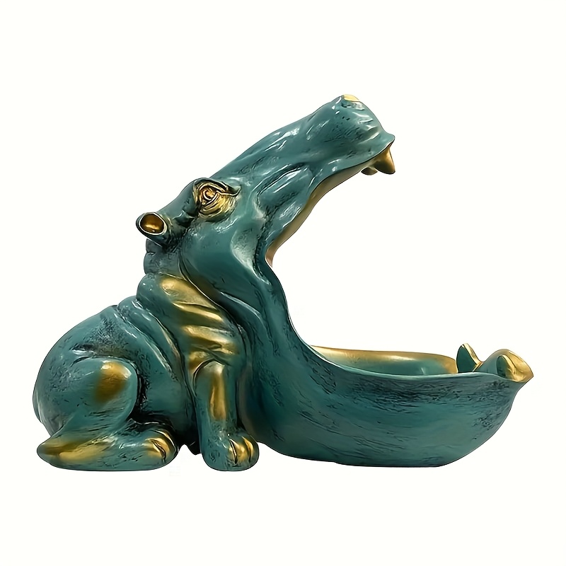 Image of 1pc Resin Hippopotamus Sculpture With , Indoor Outdoor Collectible Ornament Key Bowl Outdoor Decor Tabletop Art Decoration No Electricity Needed