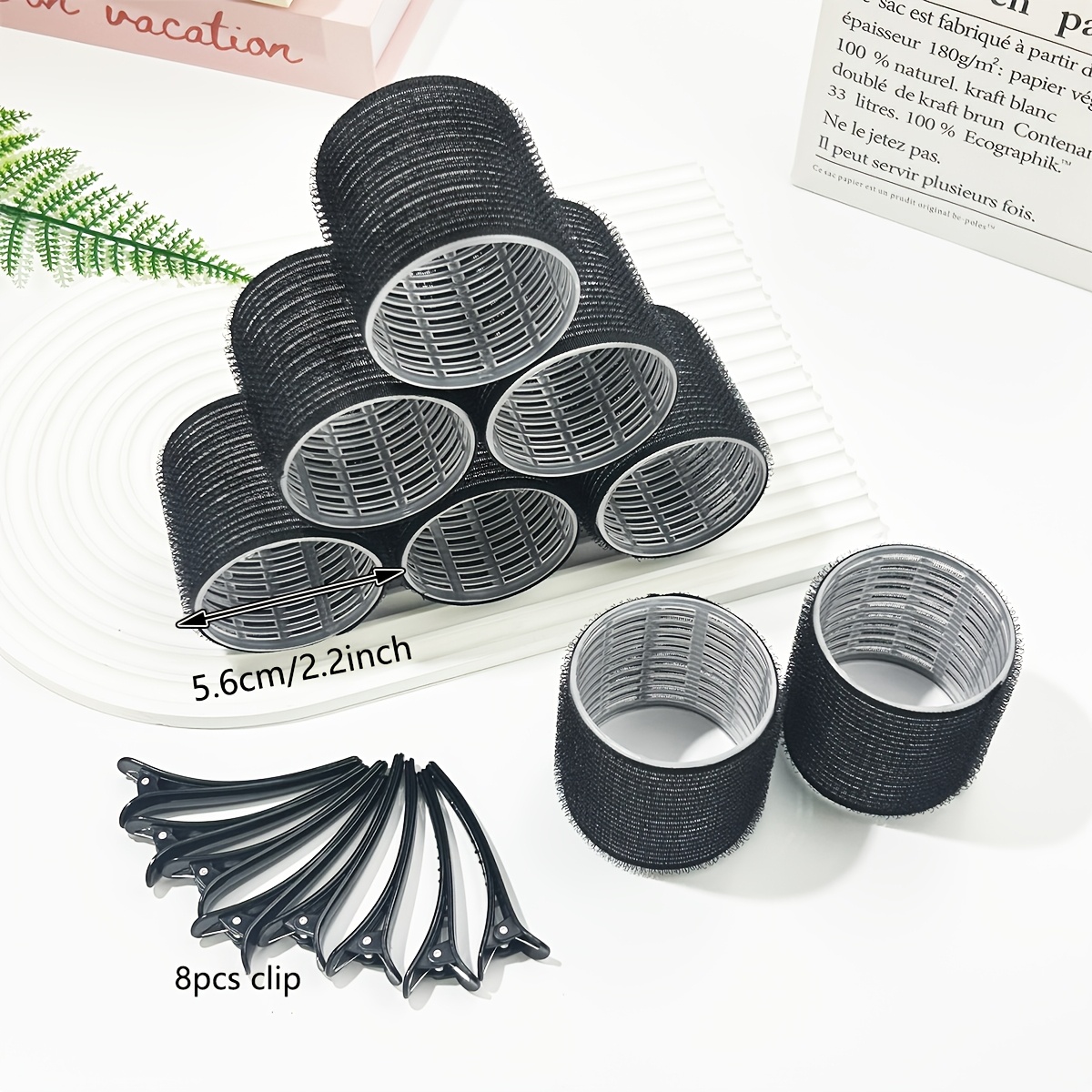 TEMU Kit de mise en boucles pour femme, 16 pièces (8 bigoudis + 8 pinces à cheveux) pour à domicile, effet volume et texture, convient aux cheveux