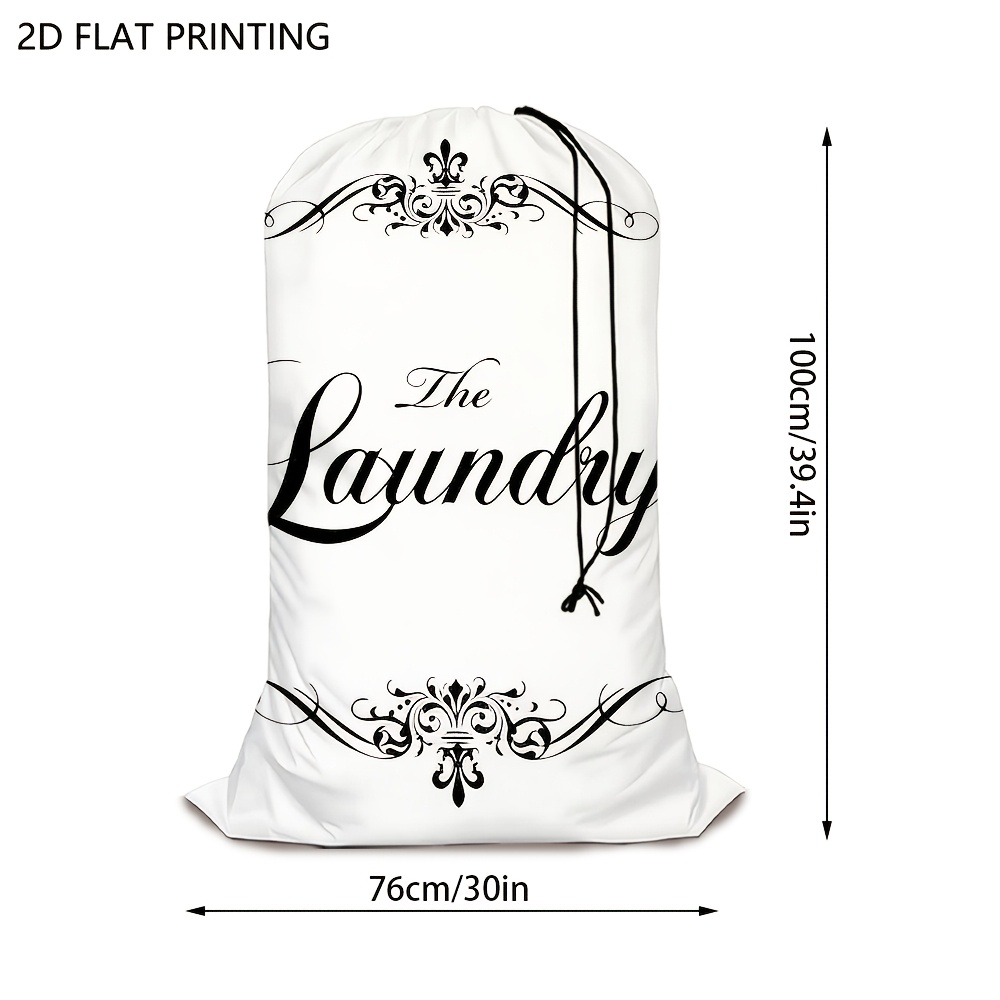 TEMU 1pc Adjustable Large Capacity Laundry Storage Bag With Drawstring, Featuring An Elegant Calligraphy Design, Durable Drawstring Closure, Perfect