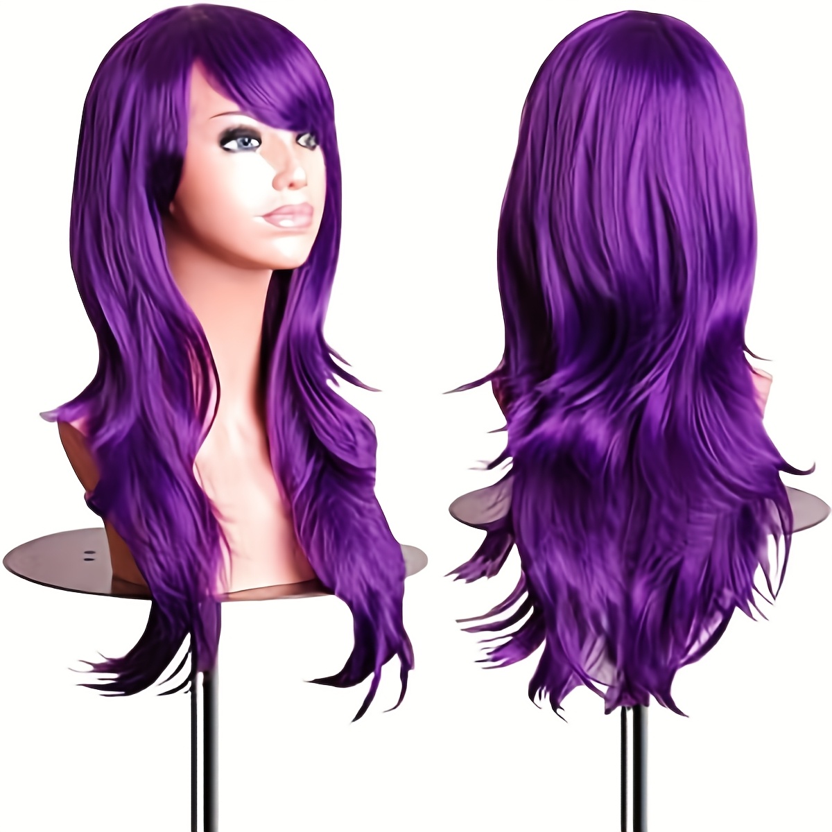 Purple Long Curly Wavy Wig Heat Resistant Cosplay Wig With Wig (28 Inches)