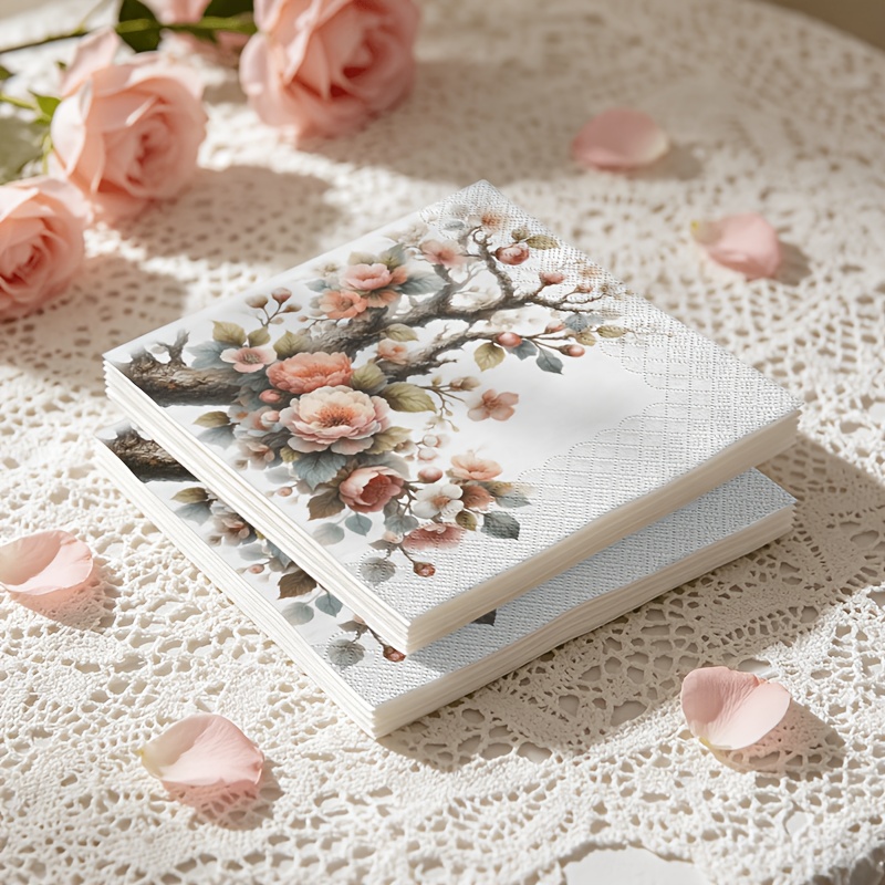 TEMU 20pcs Napkins, Elegant Floral Print Double-layer Napkins With Exquisite Embossed , Soft, Comfortable, And Skin-friendly. Suitable For Parties,