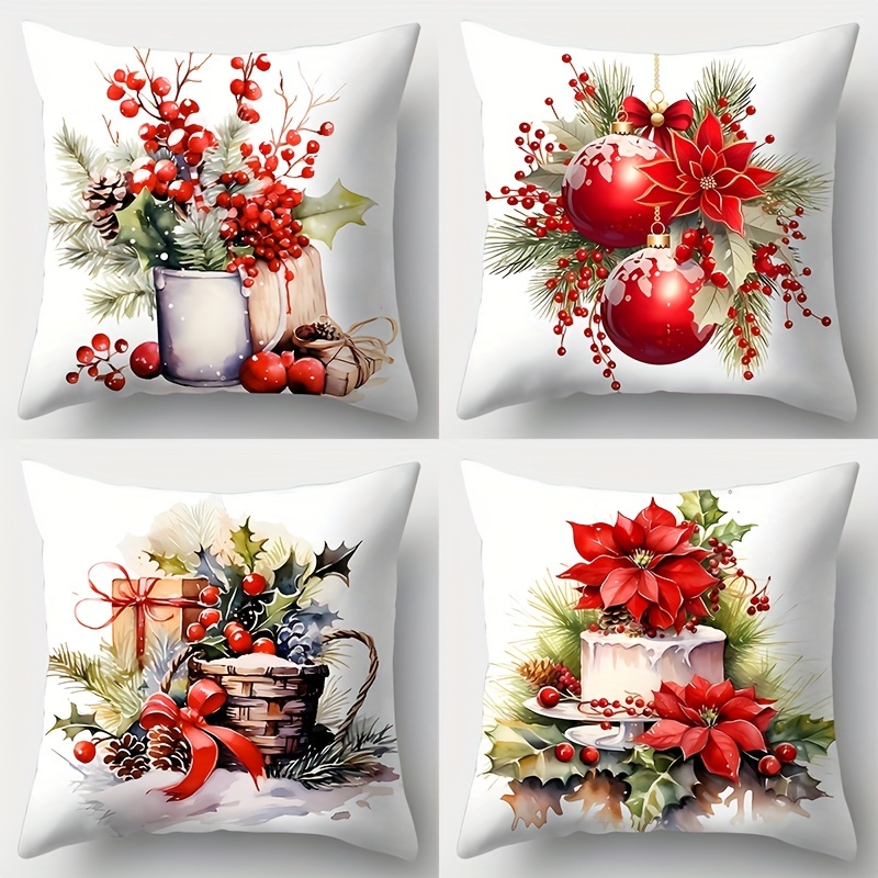 

Christmas Decorative Set Of 4, Red , , , And , Zippered Polyester 17.7x17.7 For Sofa, , And Bedroom Decor -