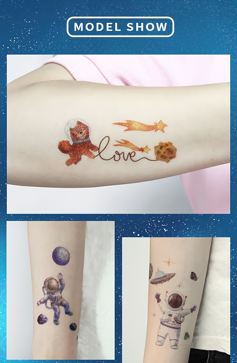12pcs glitter temporary tattoos cute cartoon space universe - Temu Canada, image size:800x1224