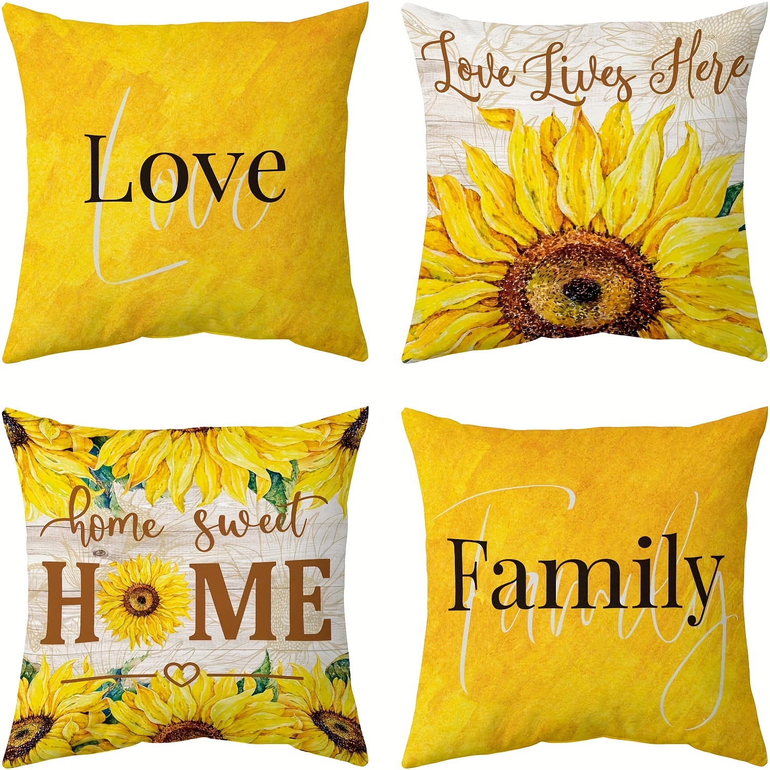 

4pcs, Ultra Soft Sunflower Pillowcase, Spring And Summer Floral Home Decoration Pillowcase, All-season Universal Gift Cushion Cover For Family And Friends, Excluding Inner Core