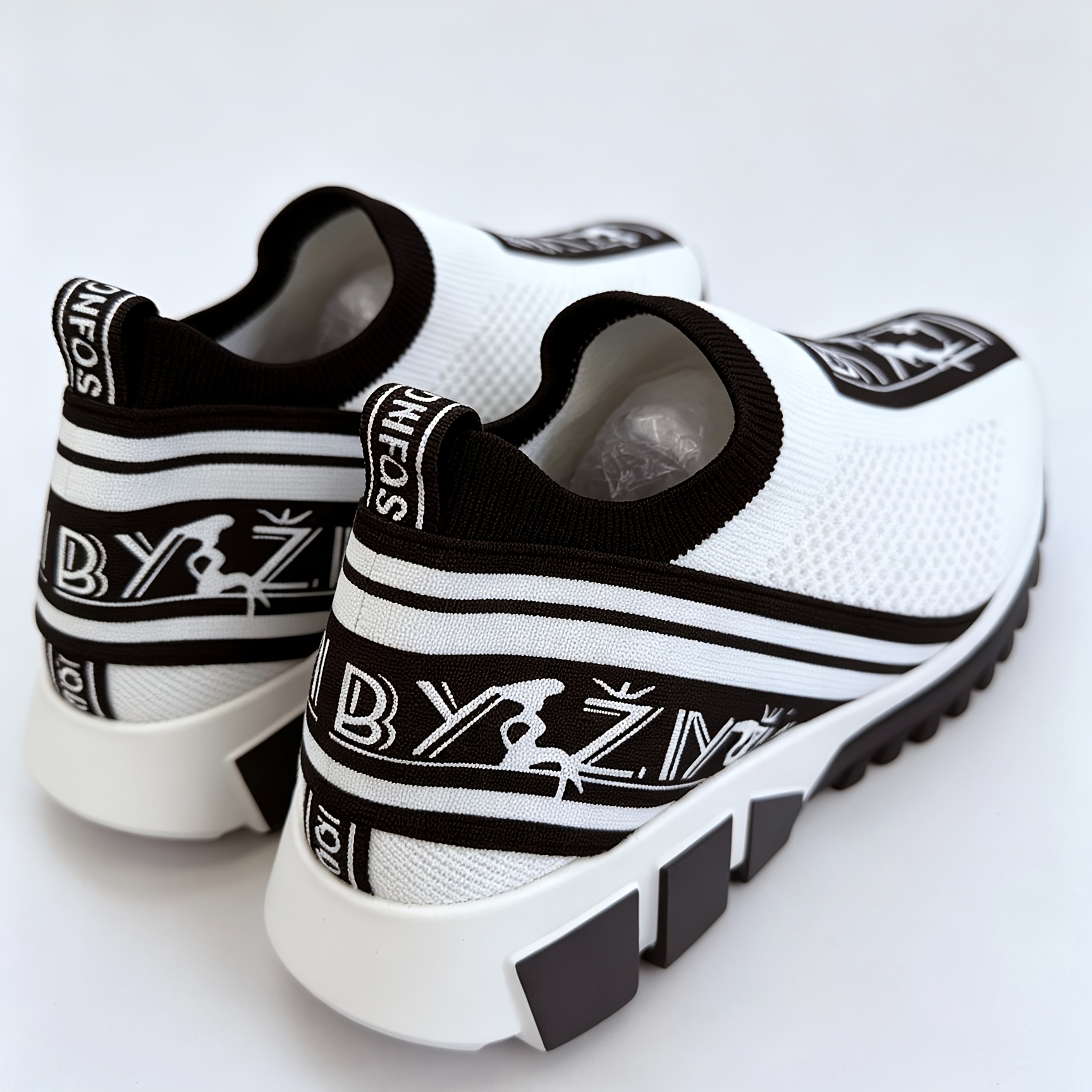 TEMU [sneakers] Byzi Couple Shoes Women's Elegant Black And White Air Cushion Running Shoes - Shock-absorbing And Breathable Mesh, Ergonomic Arch