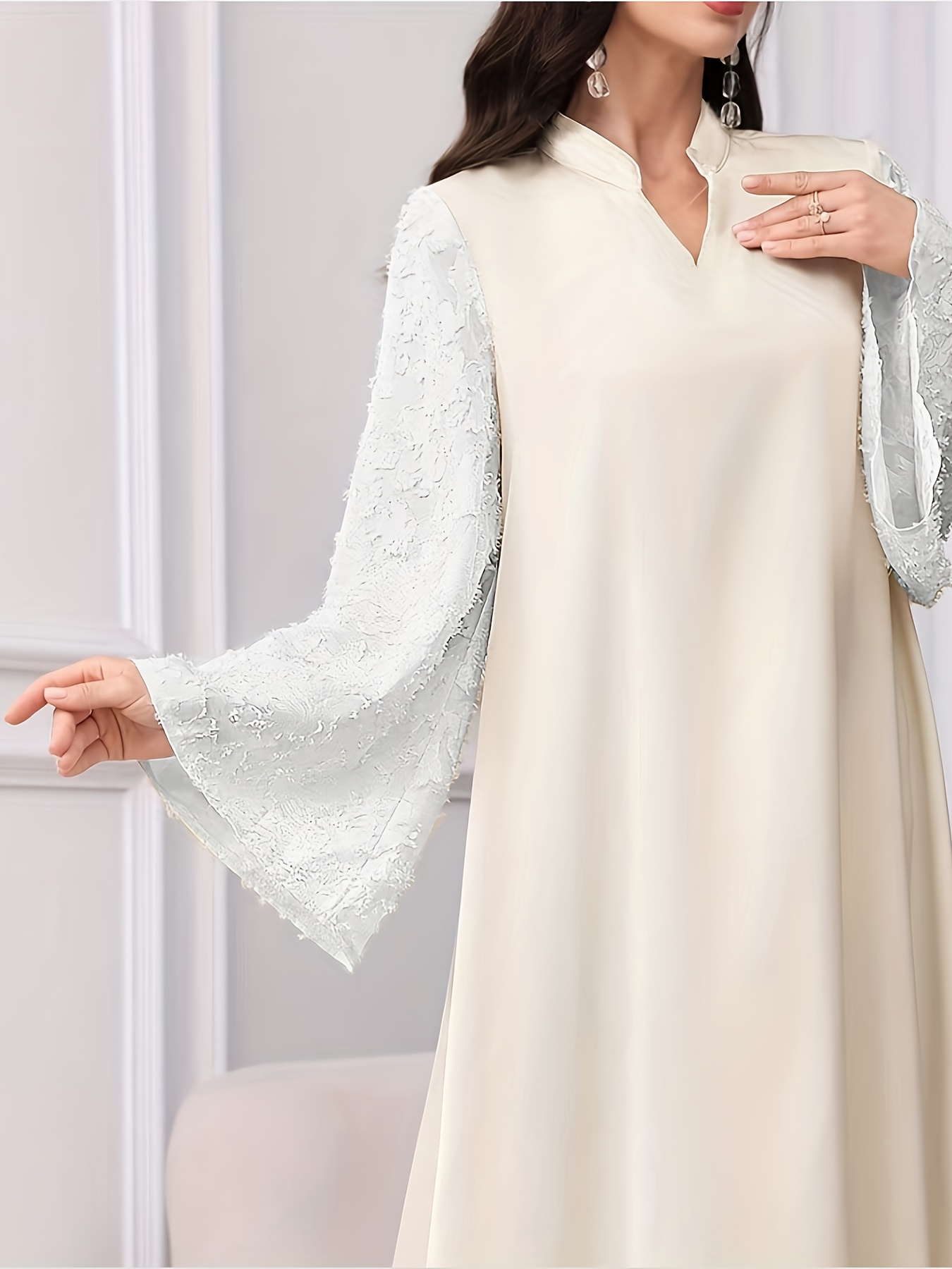 Long Sleeves Plus Size Beige Formal Dresses Plus Size Elegant Plus