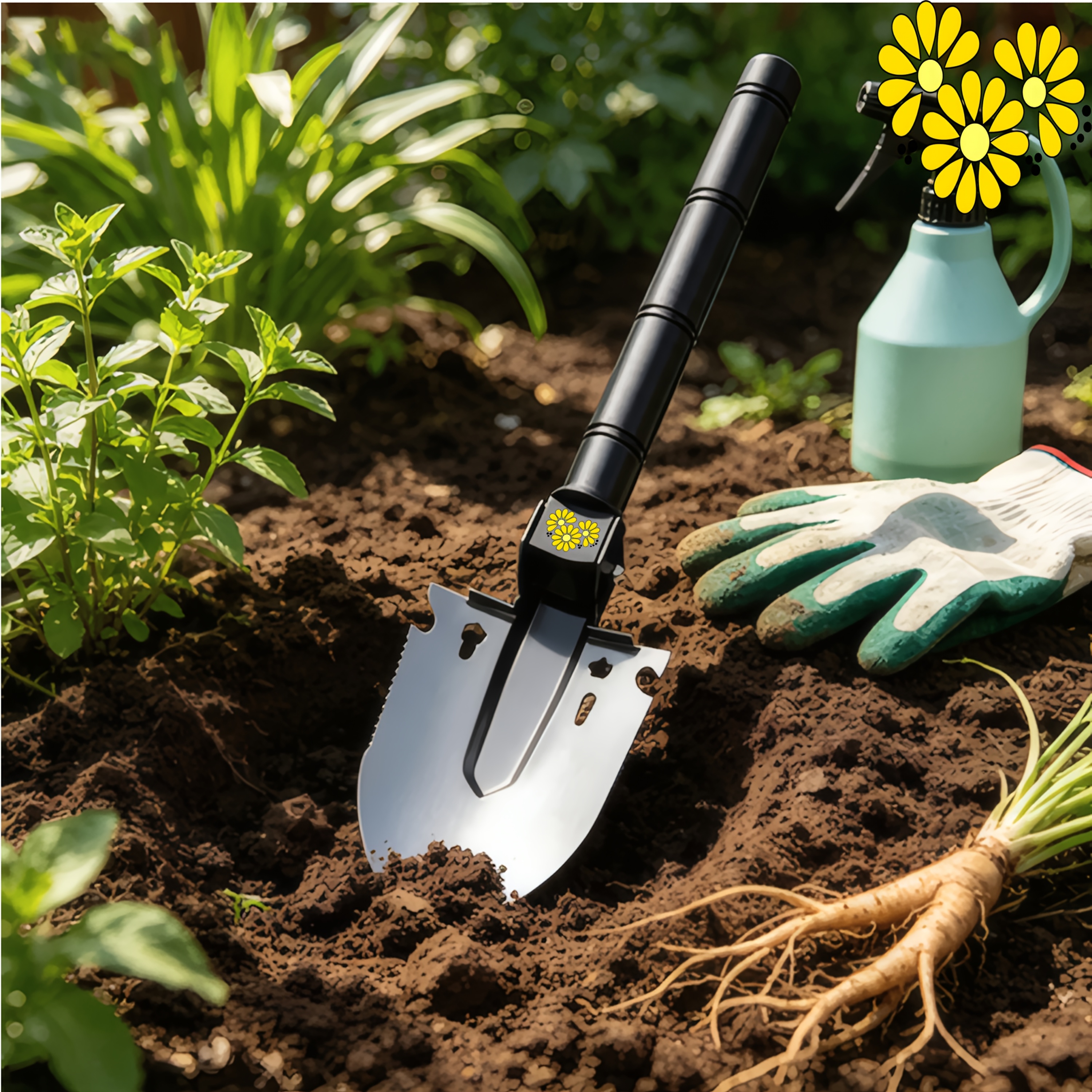 Multi-Purpose Entrenching Tool with Petal-Flower Pattern