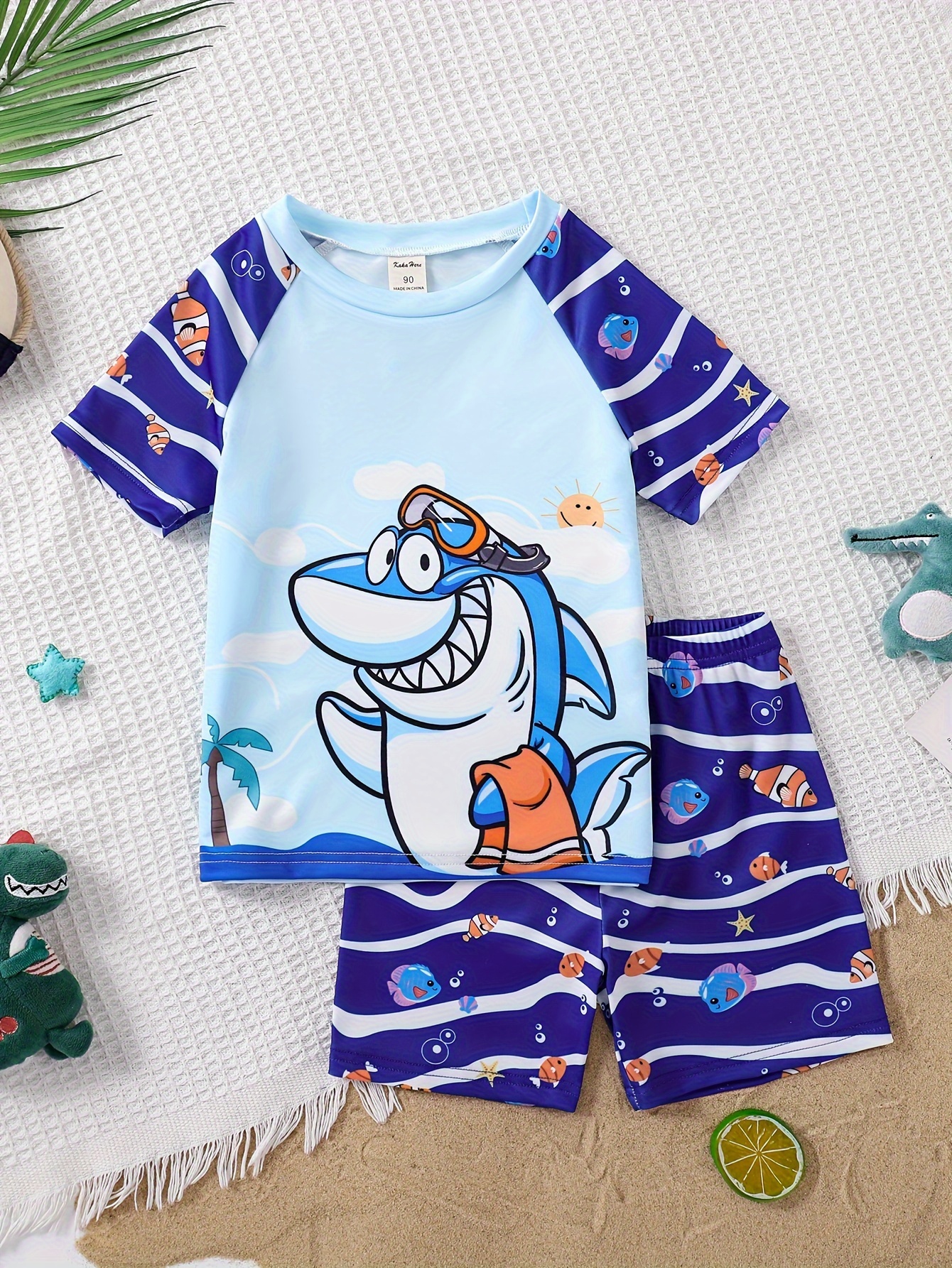 Cute Whale Pattern Colorblock Swimsuit Boys T shirt Swim - Temu Canada