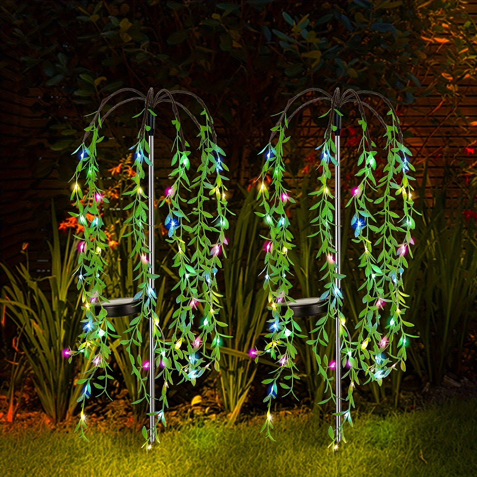 

Outdoor Willow Branches Solar Copper Wire Lights Colourful Solar Path Lights For Yard, Patio, Lawn, Landscape, Path, Backyard (2/4 Pcs Pack)