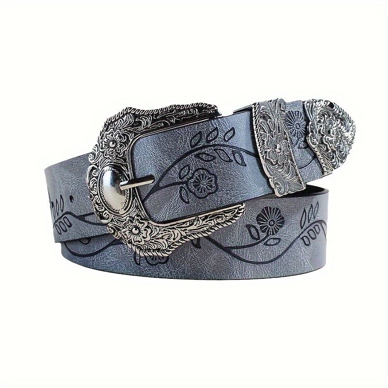 Image of 1pc Brown Floral Embossed Bronze Color Vintage Vintage Belt, Fashionable "" Style For Decorating Jeans