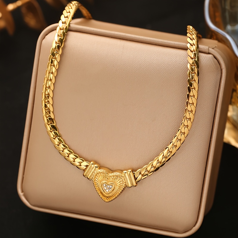 TEMU 1 collar con de de acero inoxidable premium en color dorado, una cadena de cuello elegante que es impermeable, un regalo de joyería para mujeres