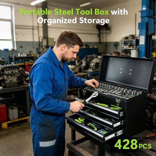 428 tool set with drawers bicycle maintenance mechanical tools kit professional gear wrenches and other automotive maintenance additions tool kits durable metal storage box