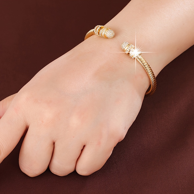 Copper Bangle with CZ Spiral Line Women's Daily Jewelry