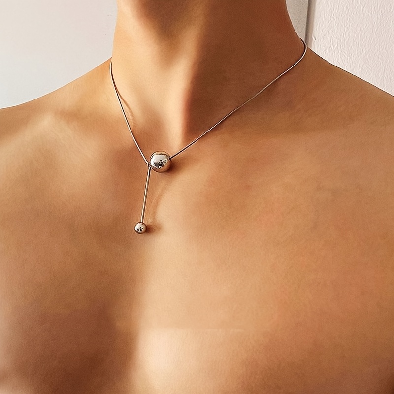TEMU 1pc Minimalist Ins Metal Ball Cold Style Titanium 201 201 201 201 Stainless Steel Necklace Men's Trendy Niche Design Hip-hop High-end Clavicle