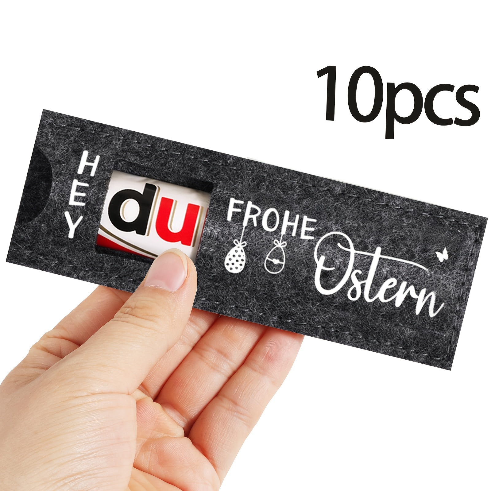 10pcs German "hey Du Frohe Ostern" Easter Felt Party Boxes Suitable For Easter, German Text Gift Boxes For Chocolate Treats, Party Favors For Kids & S, Felt Packaging For Spring