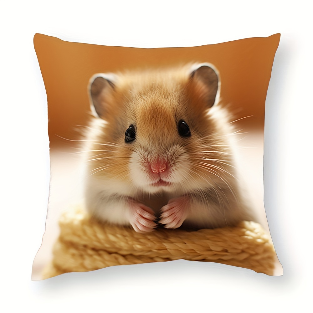 

Cozy Hamster-themed Plush Pillowcase, 18x18 Inches - Soft Polyester, Single-sided Print For Sofa & Home Decor