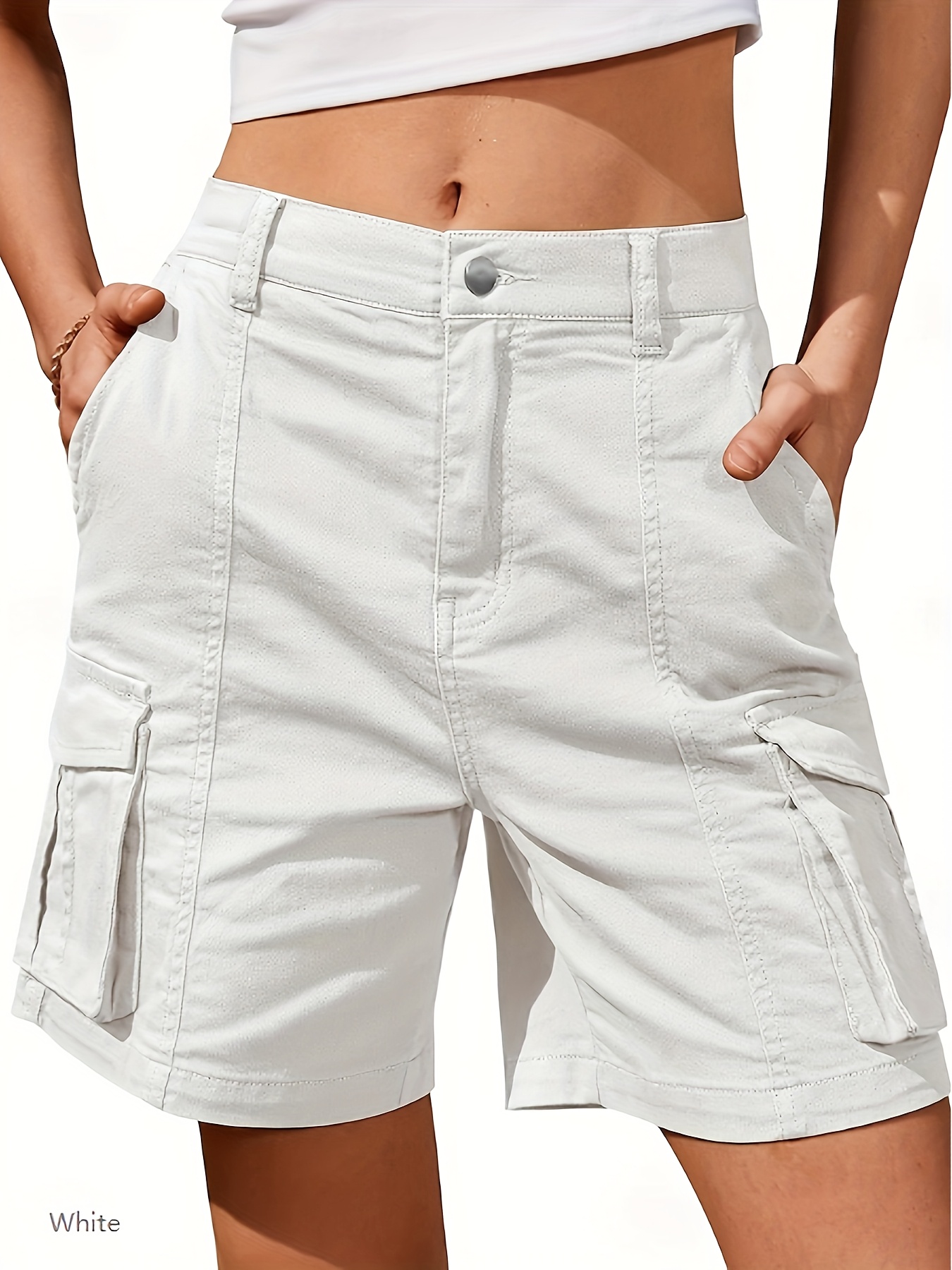 Jean Shorts Womens Cargo Shorts Elastic Waist Women Washed Mid