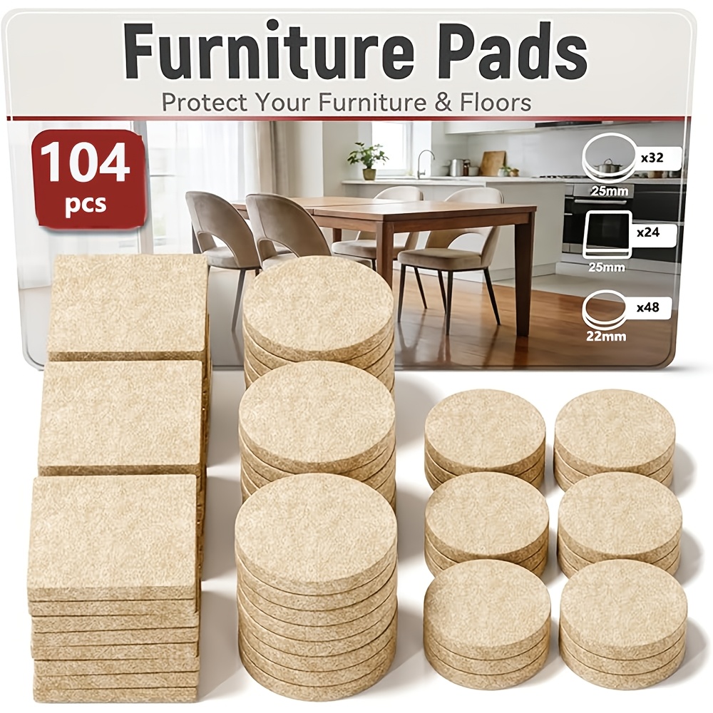 TEMU Lot de 104 patins en feutre pour pieds de chaises, protections de sol auto-adhésives pour planchers de bois , patins en feutre beige de 3 mm
