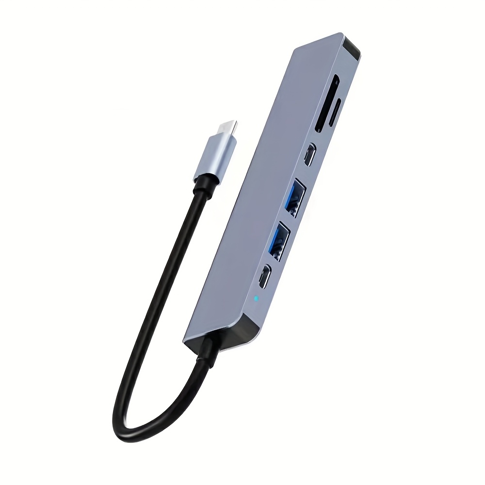 Image of 7-in-1 For - Usb 3.0/2.0 Docking Station With Hdtv, Pd Charging, Sd Card Reader, And 7 Ports - Compact Aluminum Alloy Design, Grey, Device Charging Station | | Modern Aesthetic