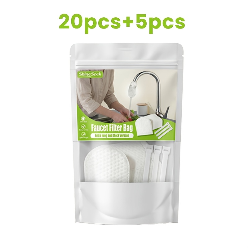 TEMU 20 sacs filtrants pour robinet + 5 attaches zippées - Version et épaissie, convient aux tampons filtrants pour robinet de cuisine - Élimine les