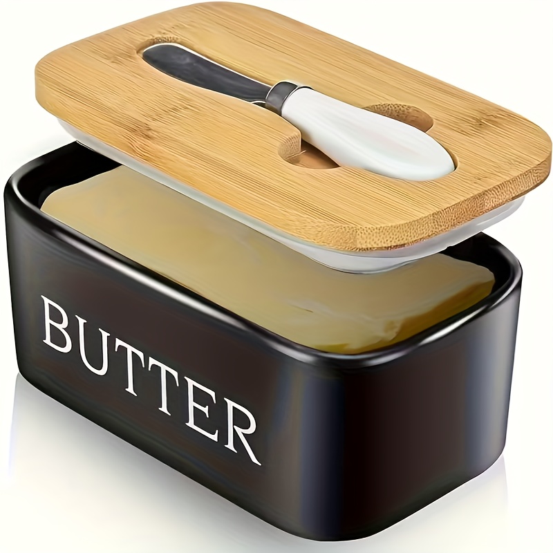 TEMU 1pc Luxury Large Butter Dish With Lid - Ceramic Countertop Keeper With Knife High-quality Sealing And Easy- - Gift For Butter Lovers