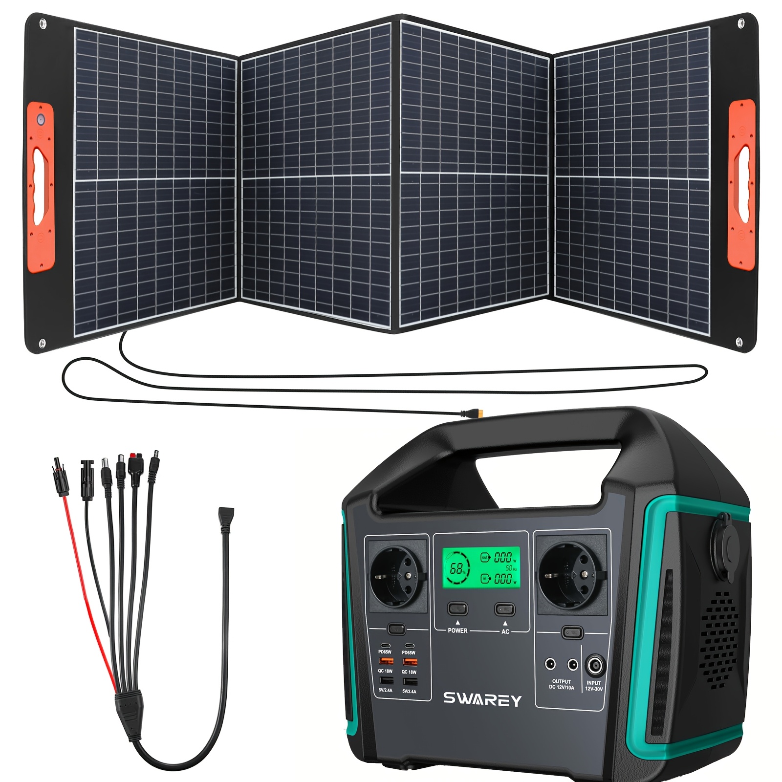 Image of Swarey Portable Power Station With Foldable Solar Panel, 725.76wh Solar Generator With 1000 W Ac/usb-c Output, Solar Power Station For Camping, Motorhome, Off-grid