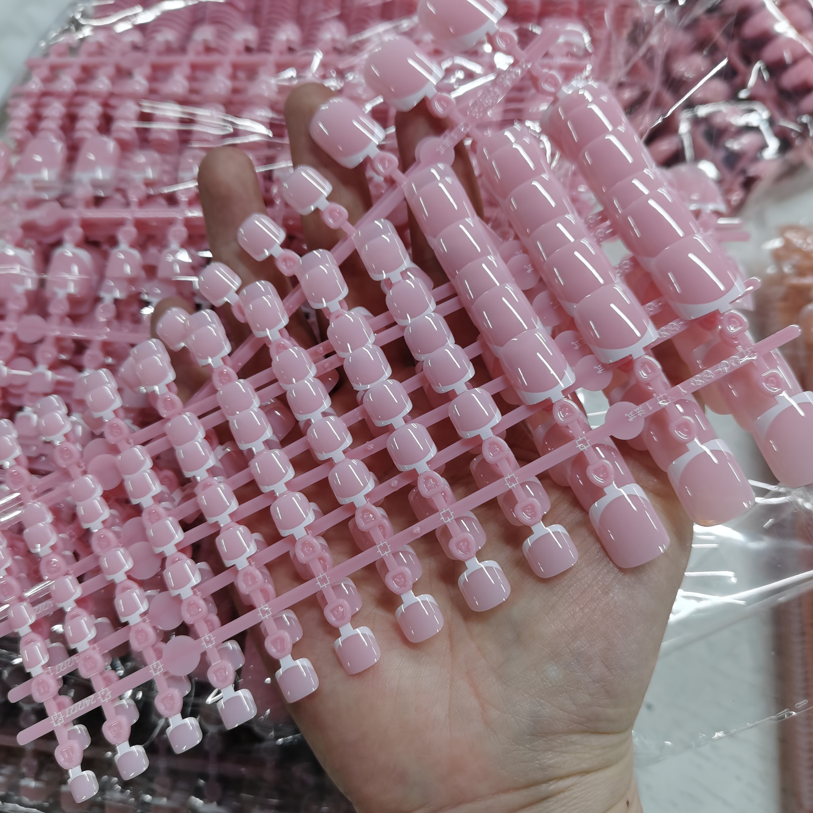 TEMU 144pcs Pink French Soft Gel Press On Toenails | Short Square Shape With White Edge, Full Cover Design, Easy To Apply And Long-lasting For Feet,