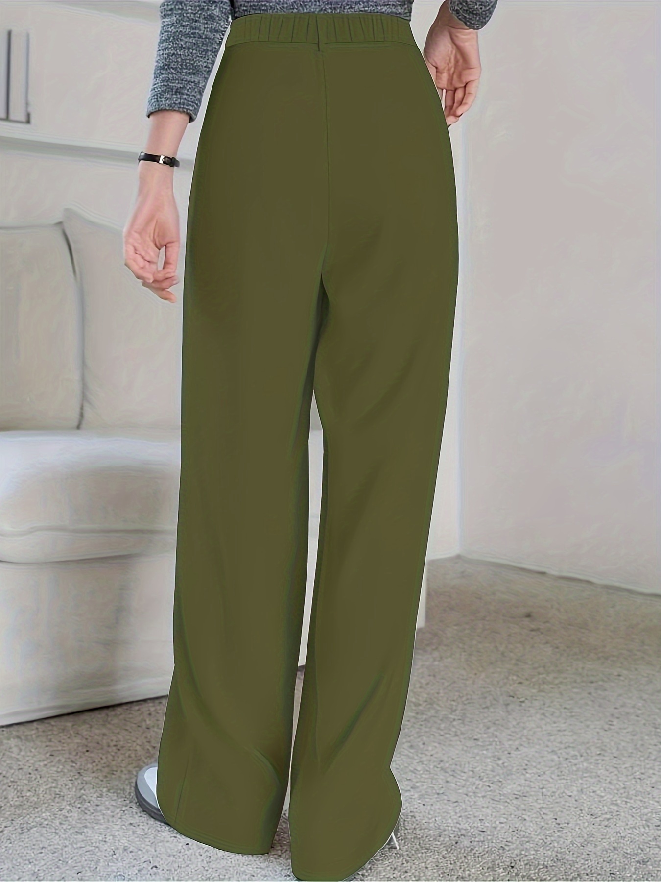 Plus Size Elastic High Waist Solid Tapered Pants, Women's Plus Slight  Stretch Casual Pants