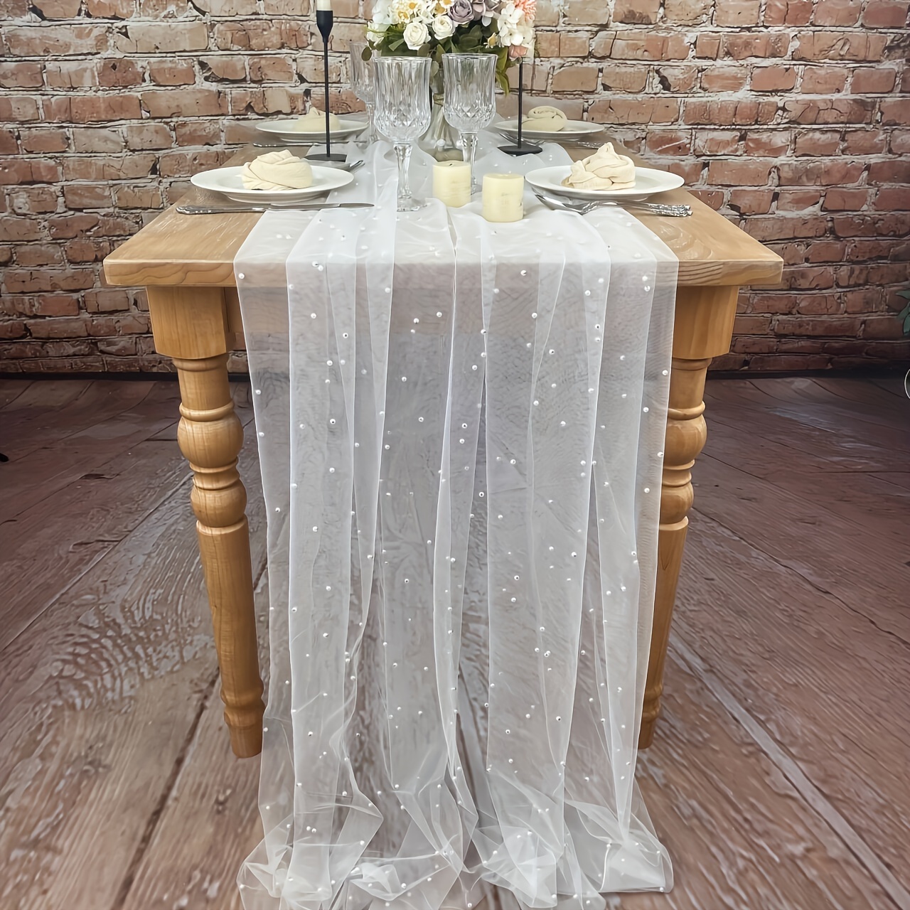 E-shop Weißer, durchsichtiger Tischläufer, durchsichtiger Chiffon-Tischläufer, Pailletten-Glitzer-Hochzeits-Tischläufer für Geburtstag, Party,