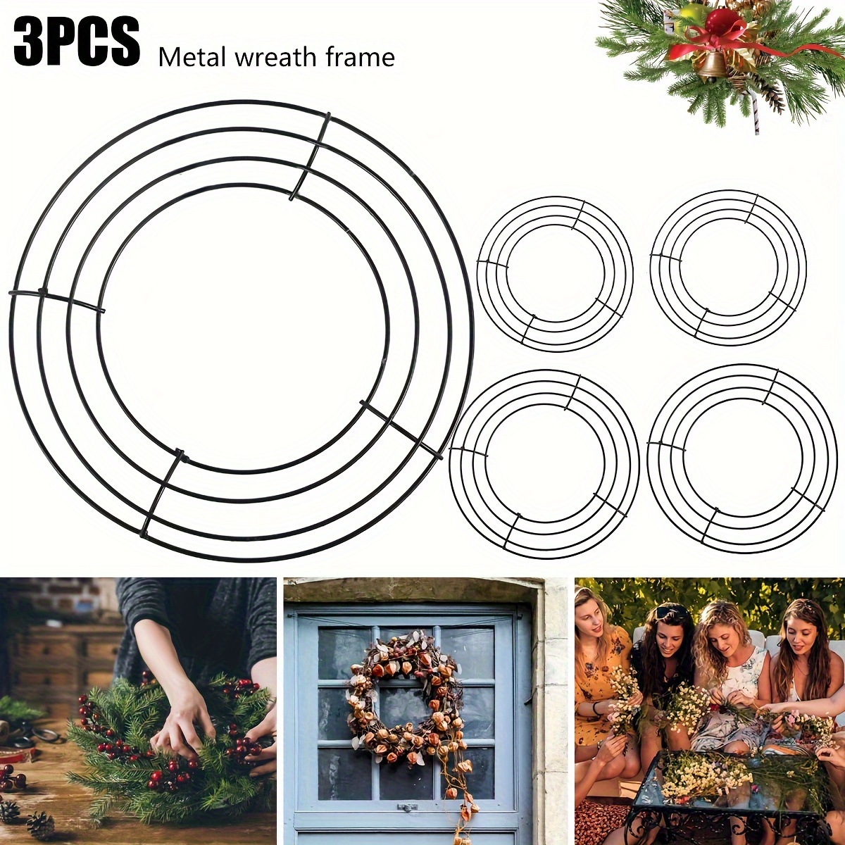 

3 Packs, Metal Wreath Frame Wire Wreath Rings Round Wreath Form Metal Crafts Wreath Making Rings For Christmas Thanksgiving Day New Year Wedding Valentines Garden Home Party Decorations