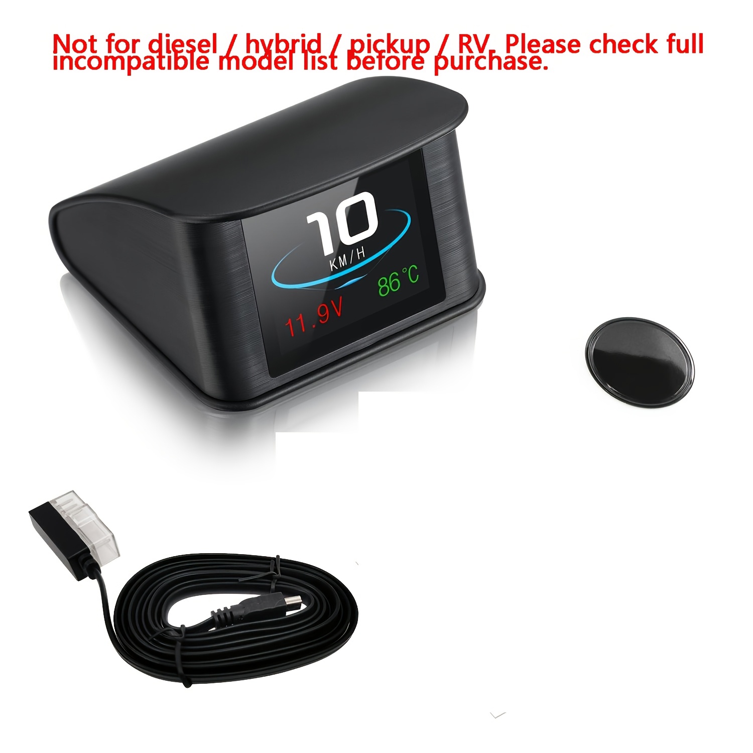 TEMU Reloj de coche digital LCD para salpicadero, termómetro HUD, mini velocímetro de proyección frontal universal