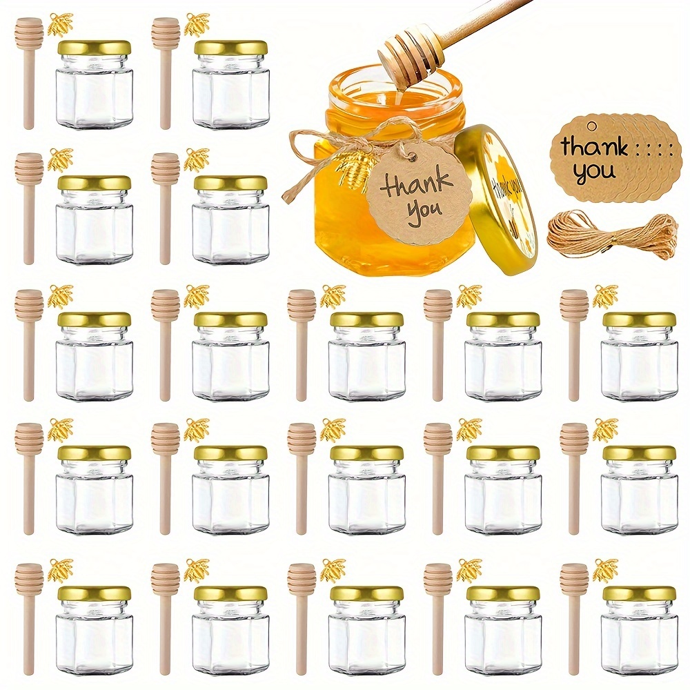 

10/15/20pcs Hexagonal Mini Honey Jars - 1.5oz Little Glass Honey Jar With Golden , Empty Honey Jar, Honey Bottle, Kitchen Storage Items