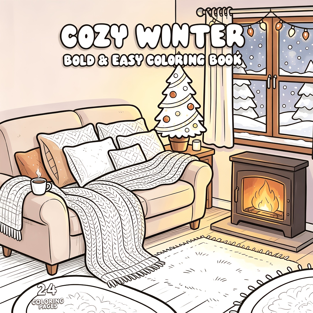 TEMU A Cozy Winter Coloring Book With 24 Single-sided Pages, Filled With Warm Interiors, Festive Decorations, And Holiday Scenes. Perfect For Adults