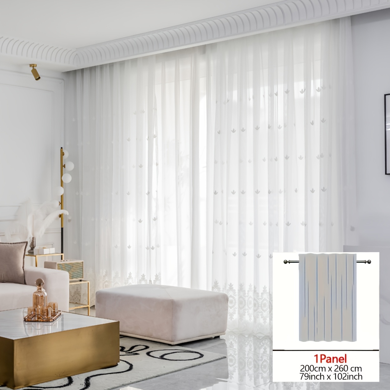 Image of 1panel European Clover Embroidery Sheer Curtain, French Country Embroidery Tulle Drape - Provide Hooks, Suitable For Modern Fresh Living Room Bedroom Partition Curtains
