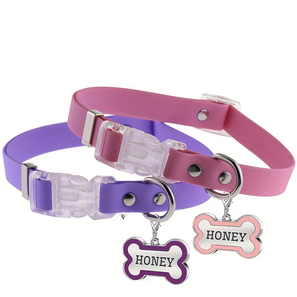 Personalized PVC Pet Collar with Engravable Name Tag & Adjustable Leash